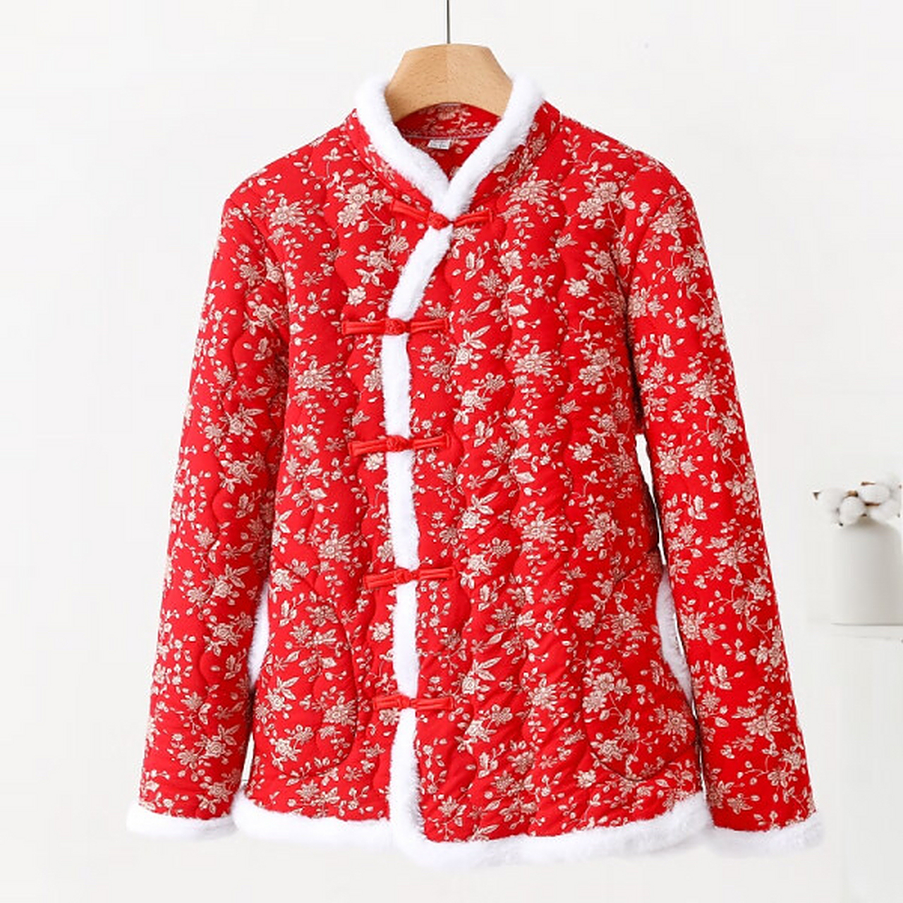【中国风2023款秋冬加厚红色外套】
