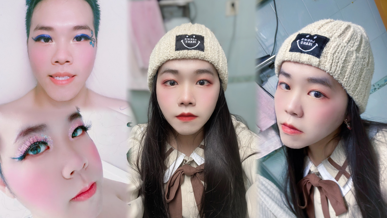 伪娘李丰化妆成女生自拍,美美的