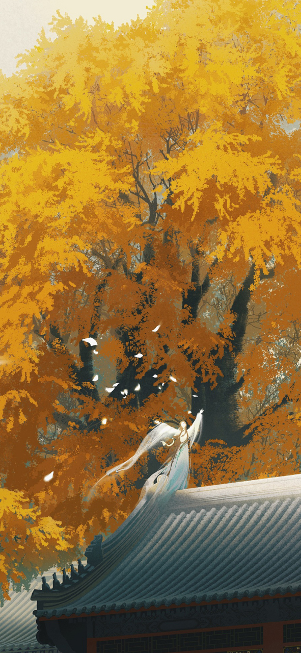 古风意境插画手机壁纸 或以山水,或以亭台楼阁为背景,将诗意融入画面