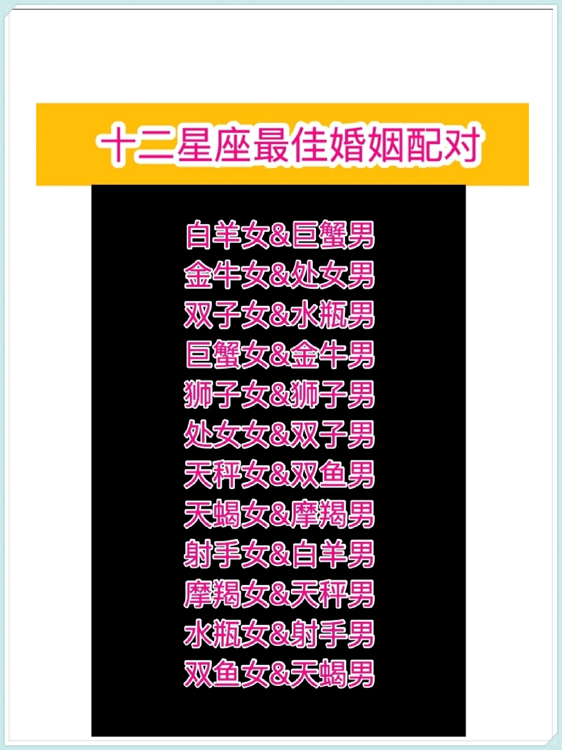 十二星座之最佳婚姻配对