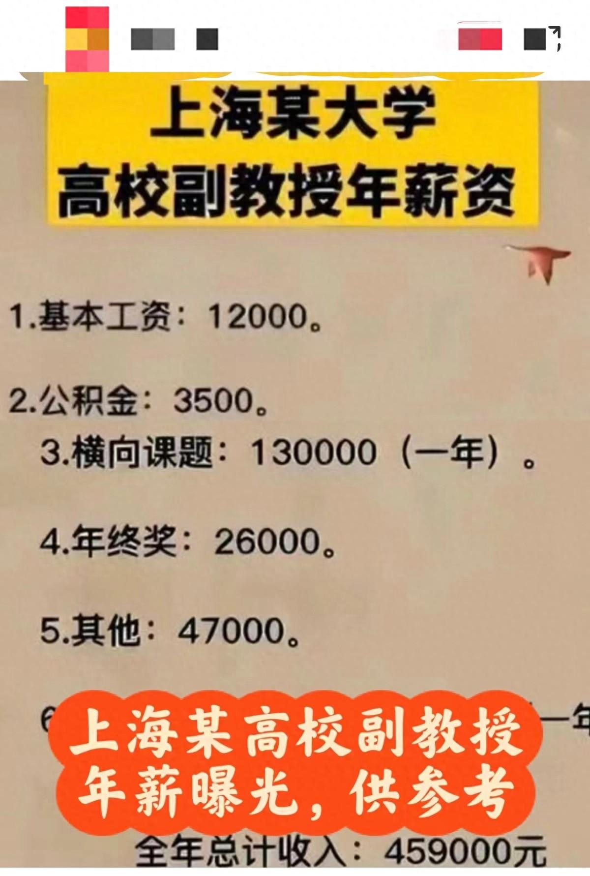 到账了,上海市某高校副教授全年薪资曝光!网友说:待遇天花板啊