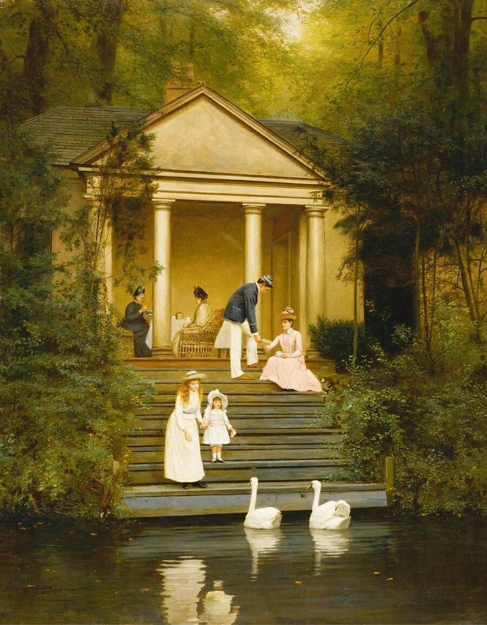 每天认识一幅名画:《喂天鹅》  《喂天鹅》这幅作品出自英国画家