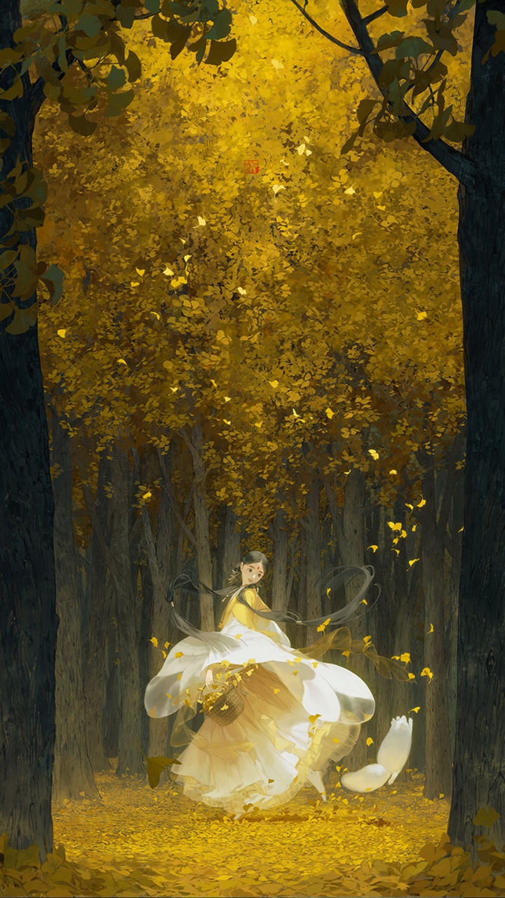 唯美四季少女插画壁纸