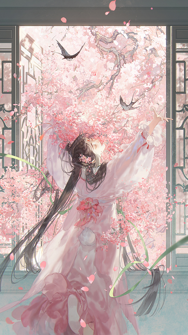 唯美四季少女插画壁纸