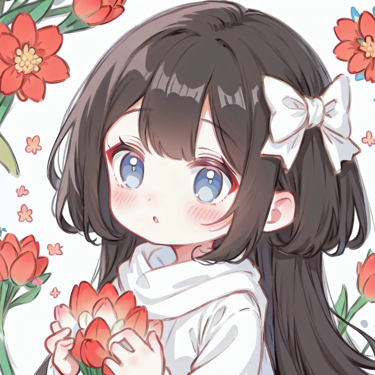 软萌二次元少女抱花动漫头像分享