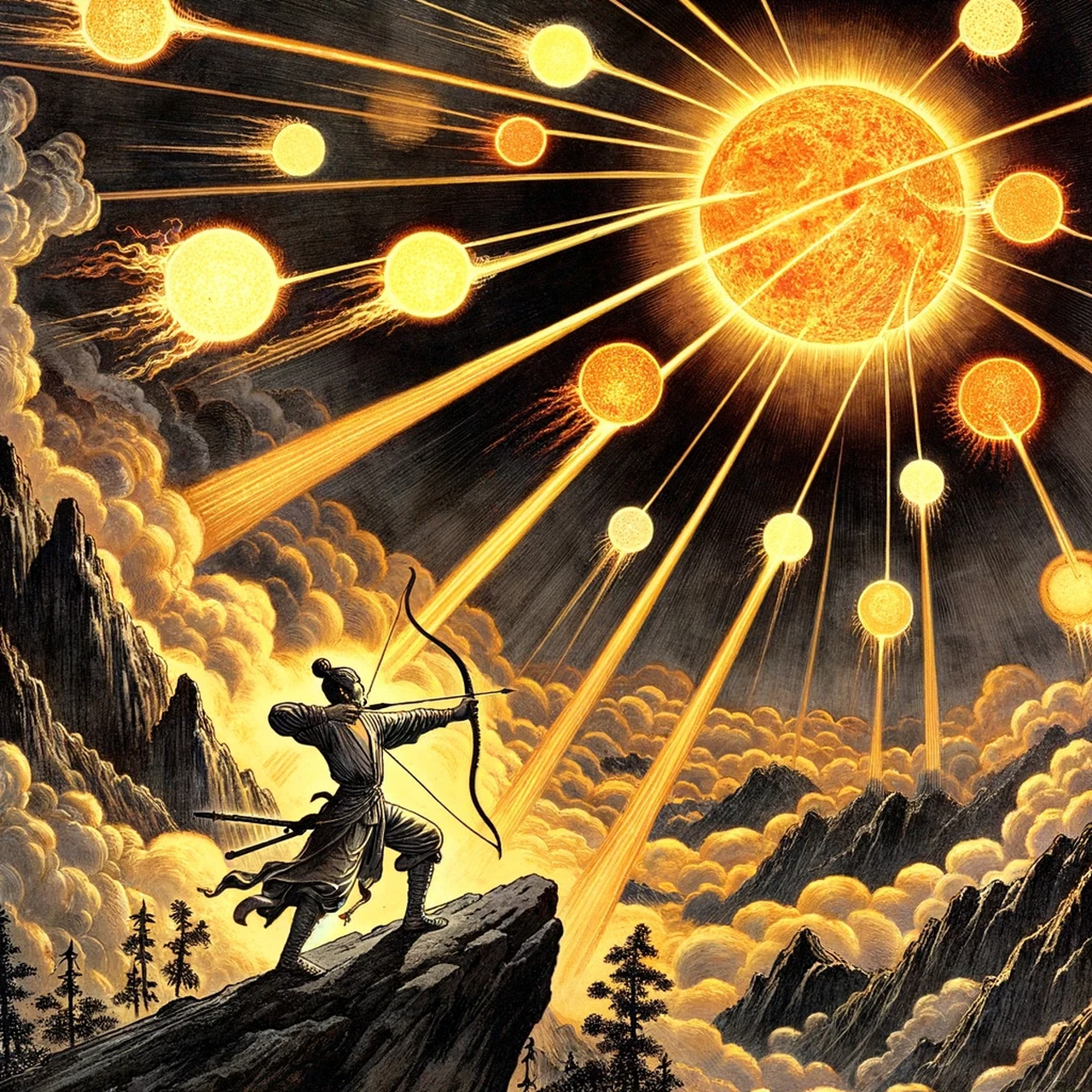 后羿射日,中国古代神话中的英雄故事.