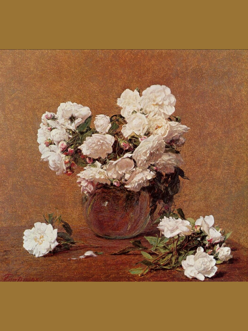 每天认识一幅名画:《玫瑰》roses  亨利·方丹-拉图尔的《玫瑰》是一