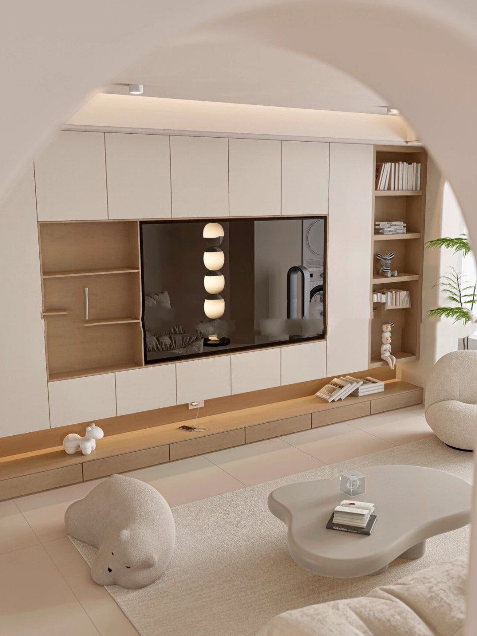 令人赞叹不已的满墙电视柜设计,不仅实现了强大的收纳功能,更以极简