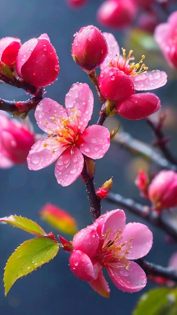 2朵红艳桃花图片