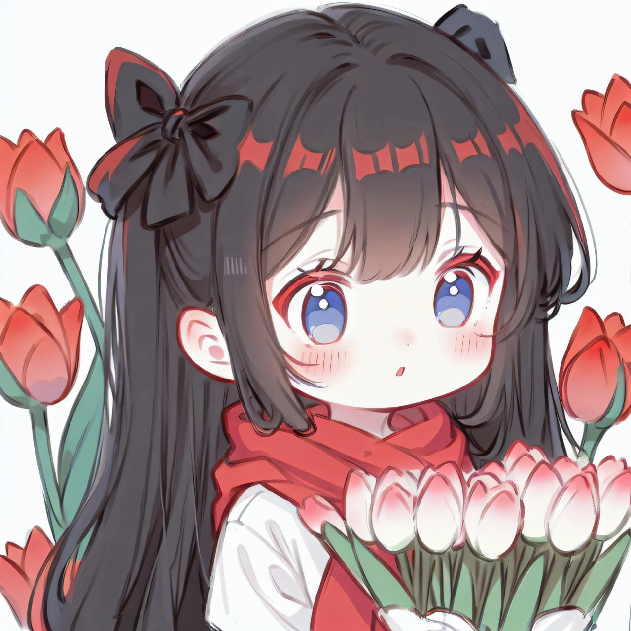 软萌二次元少女抱花动漫头像分享