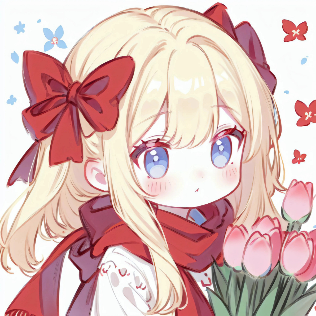 软萌二次元少女抱花动漫头像分享