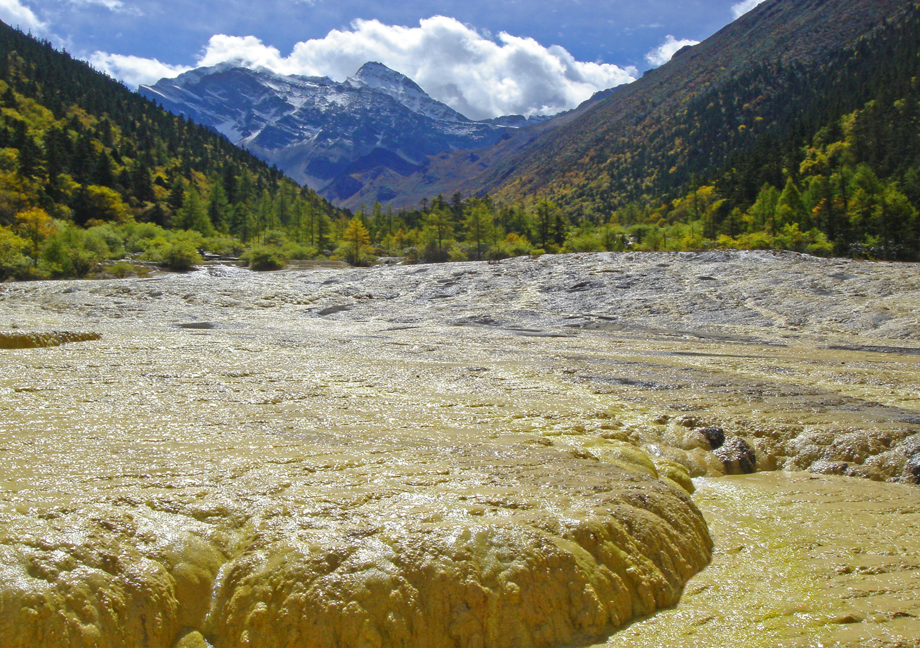 以地表钙华景观著名,最高海拔5588米,其中黄龙沟海拔约3300米,游客需