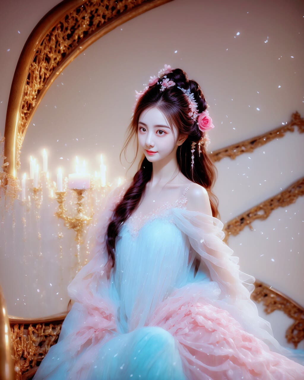 头戴花环的女孩,笑容灿烂如阳光.