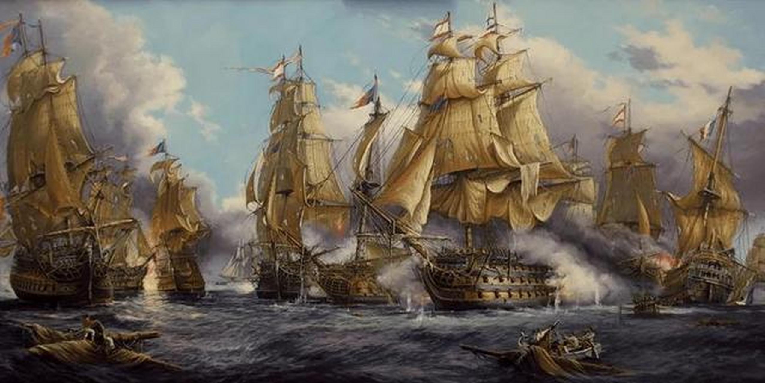 图为风帆时代的英国战舰,不列颠人就是依靠这样的舰队
