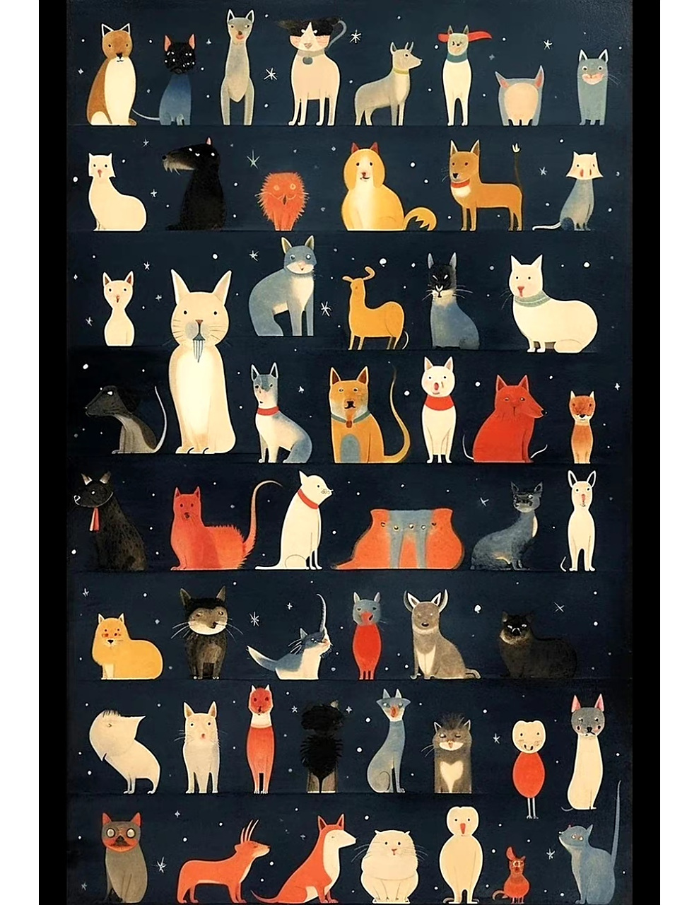 一组可爱的猫猫狗狗集合插画欣赏,用简约的画风描绘了不同形态的猫狗