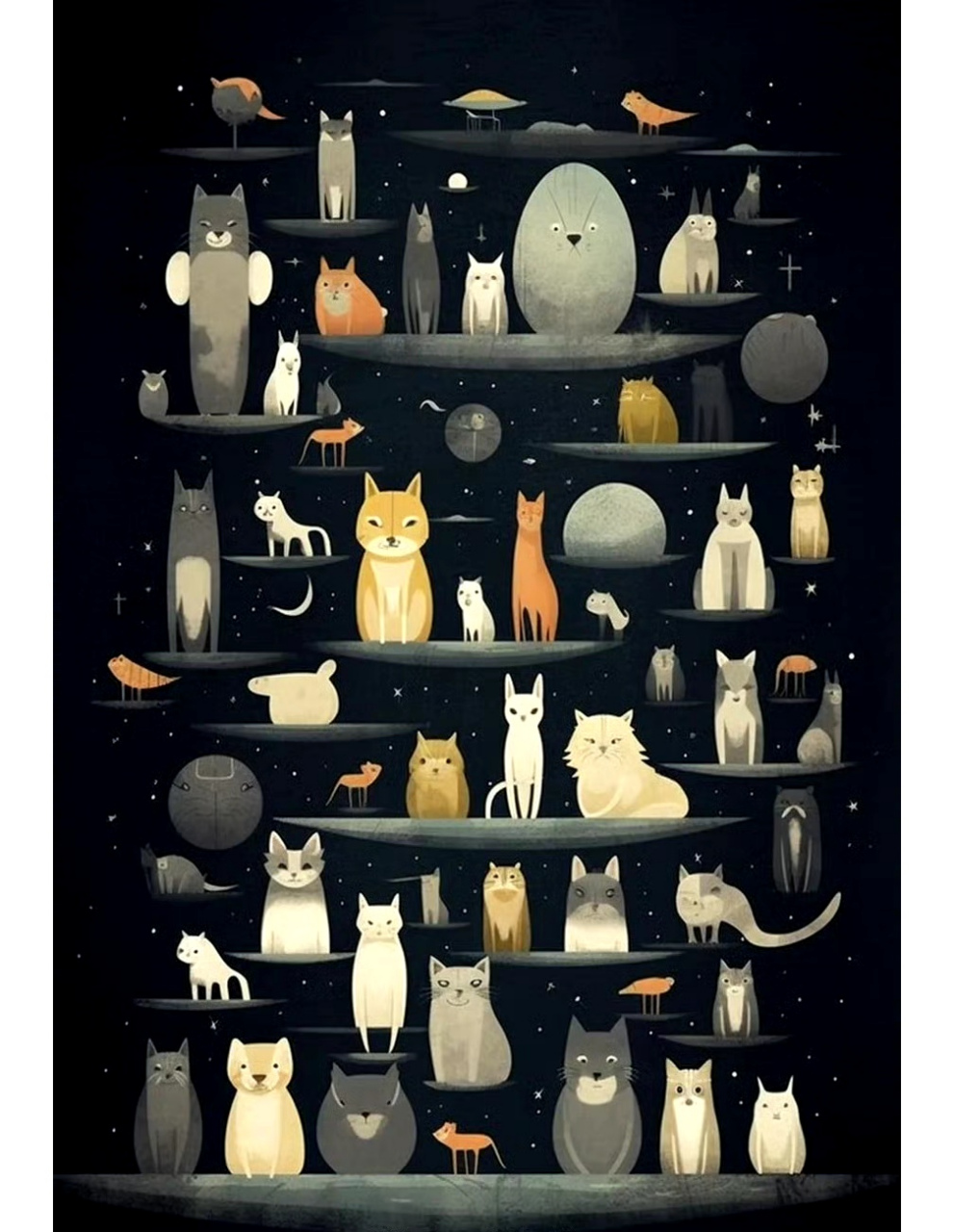一组可爱的猫猫狗狗集合插画欣赏,用简约的画风描绘了不同形态的猫狗