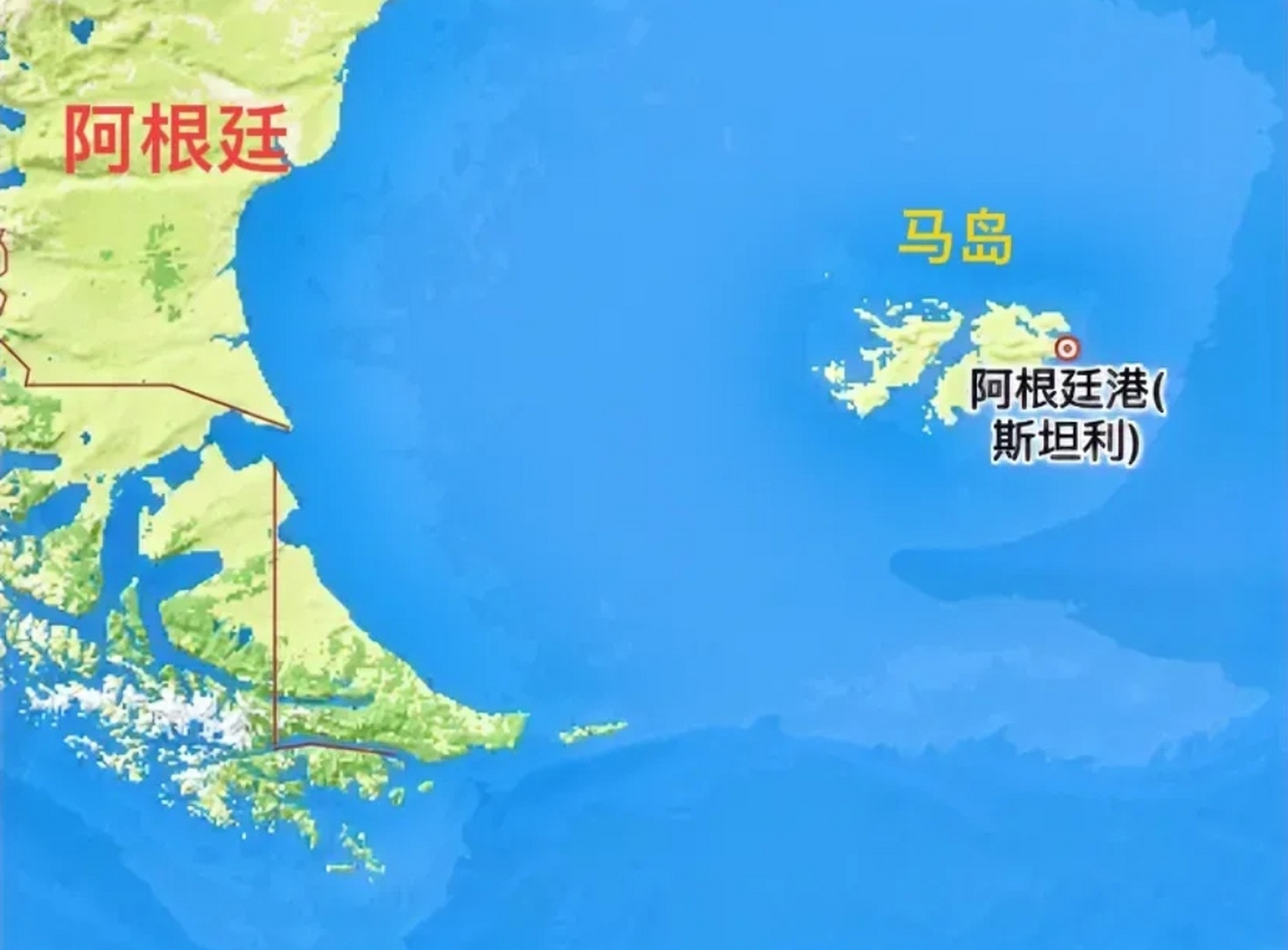 仔细看马岛地图,就会发现,马岛距离阿根廷500多公里,距英国1