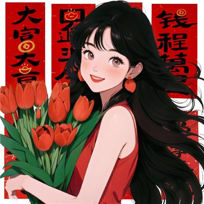 新年氛围感手绘长发美女头像