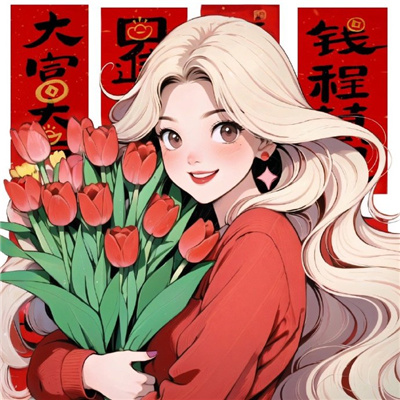 新年氛围感手绘长发美女头像