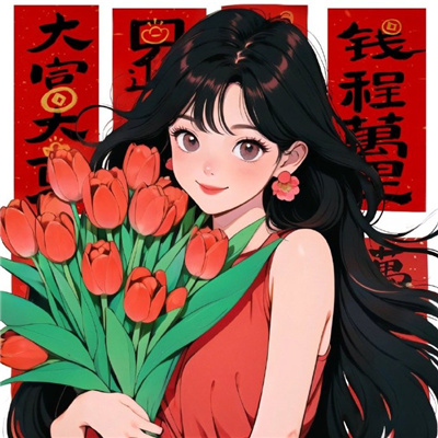 新年氛围感手绘长发美女头像