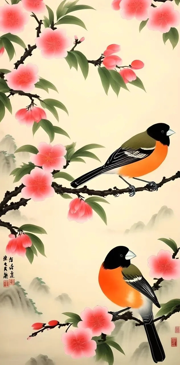 手机电脑壁纸头像-富贵黄鹂鸟,飞舞在枝头 富贵黄鹂鸟,以其鲜艳的羽毛