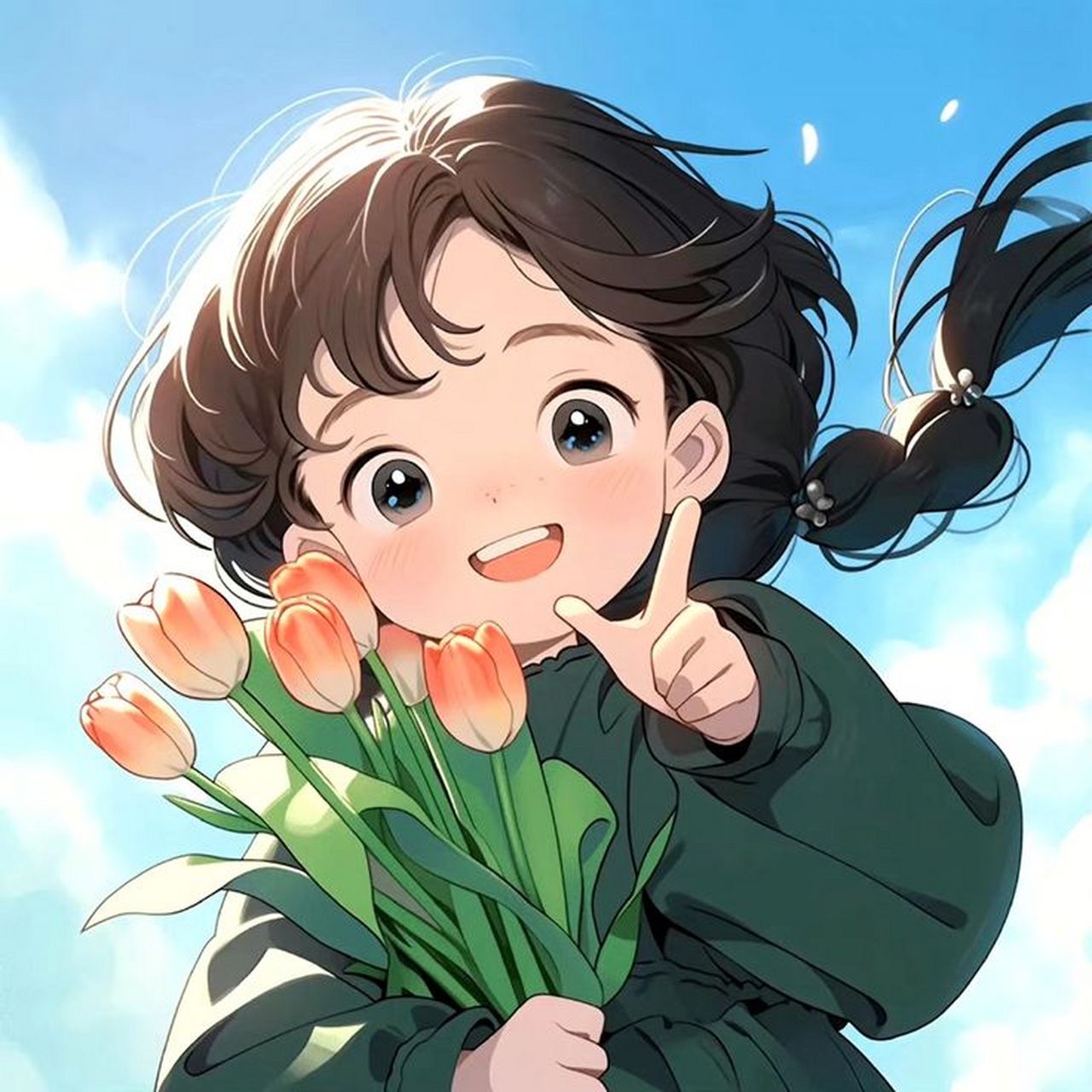 唯美清新的捧花少女动漫头像[樱花] 少女与花朵的融合,充满了温暖与