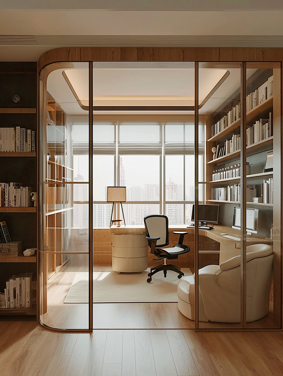 这弧形玻璃书房改造的相当值!
