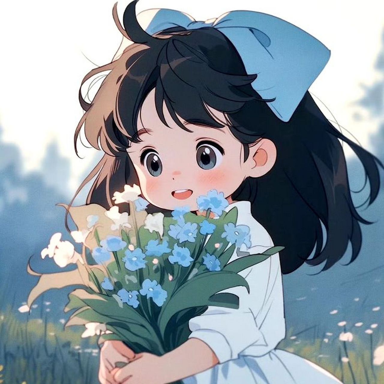 唯美清新的捧花少女动漫头像[樱花] 少女与花朵的融合,充满了温暖与