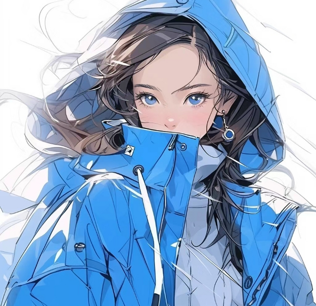 克莱因蓝漫画女头像 人生难有真圆满,自在心宽便自由每每 抬起头,在