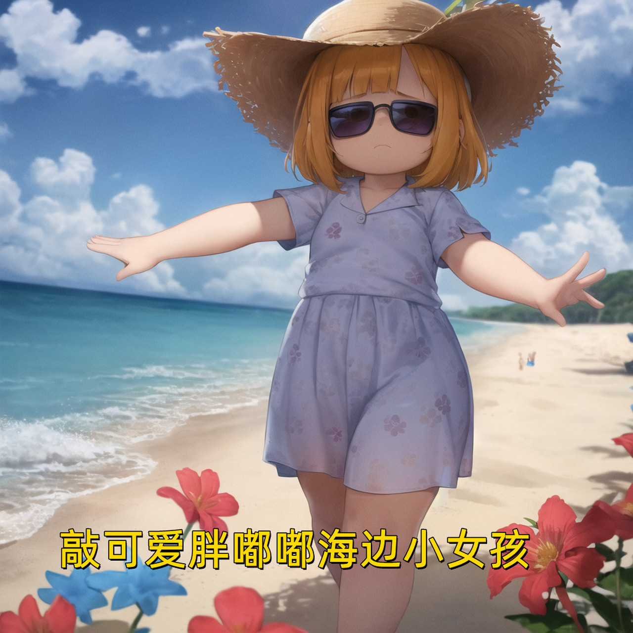 敲可爱胖嘟嘟海边小女孩