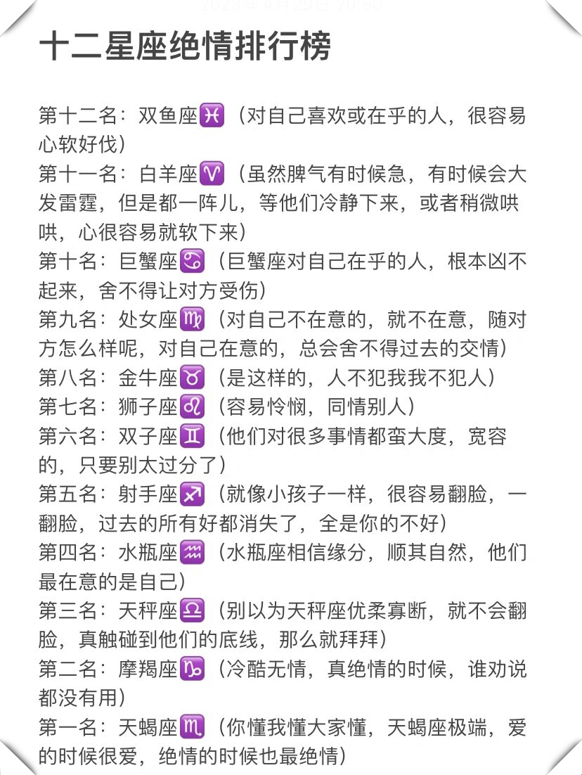第十二名:双鱼座 (对自己喜欢或在乎的人,很容易心软好伐) 第十一名
