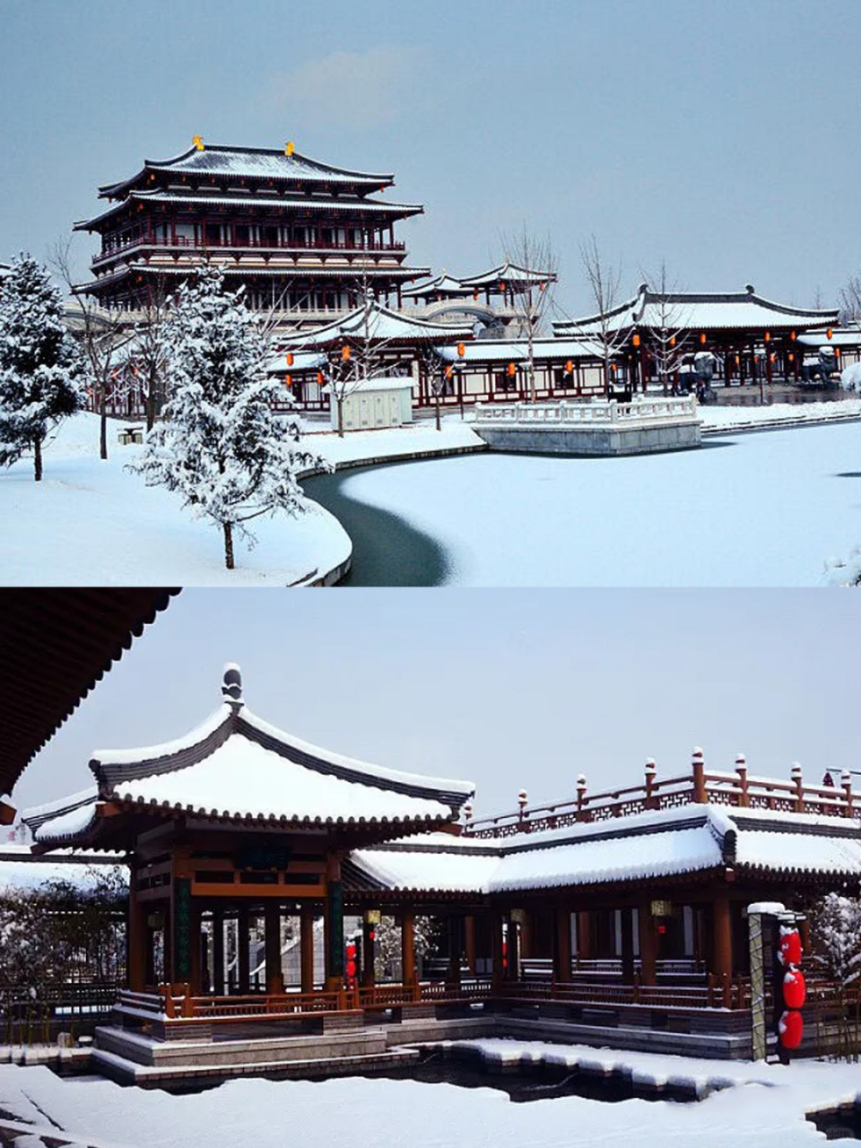 西安古城雪景图片