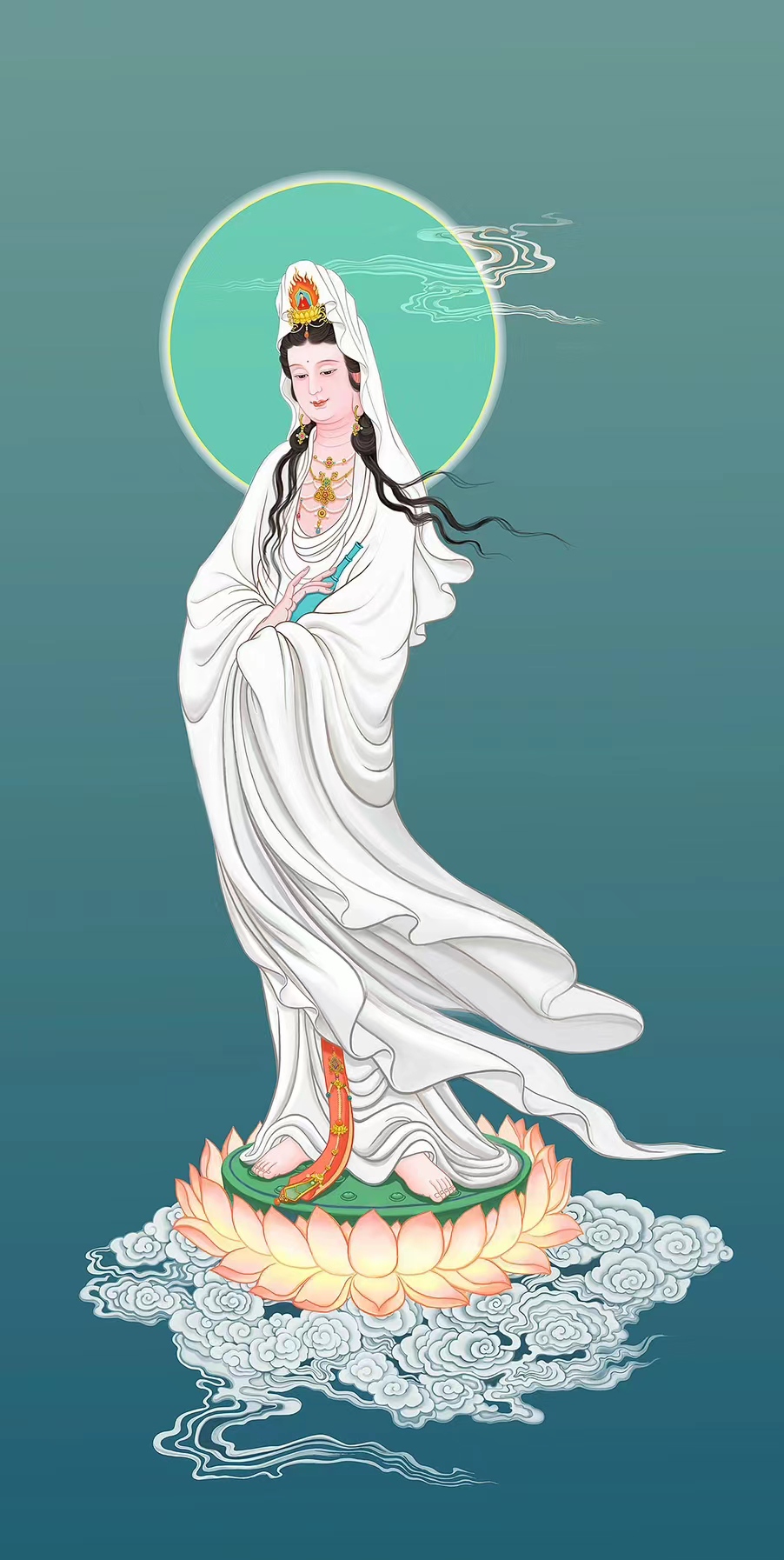 跨年创作挑战赛# 【中国画工笔重彩人物画——观音菩萨】四 观者远热