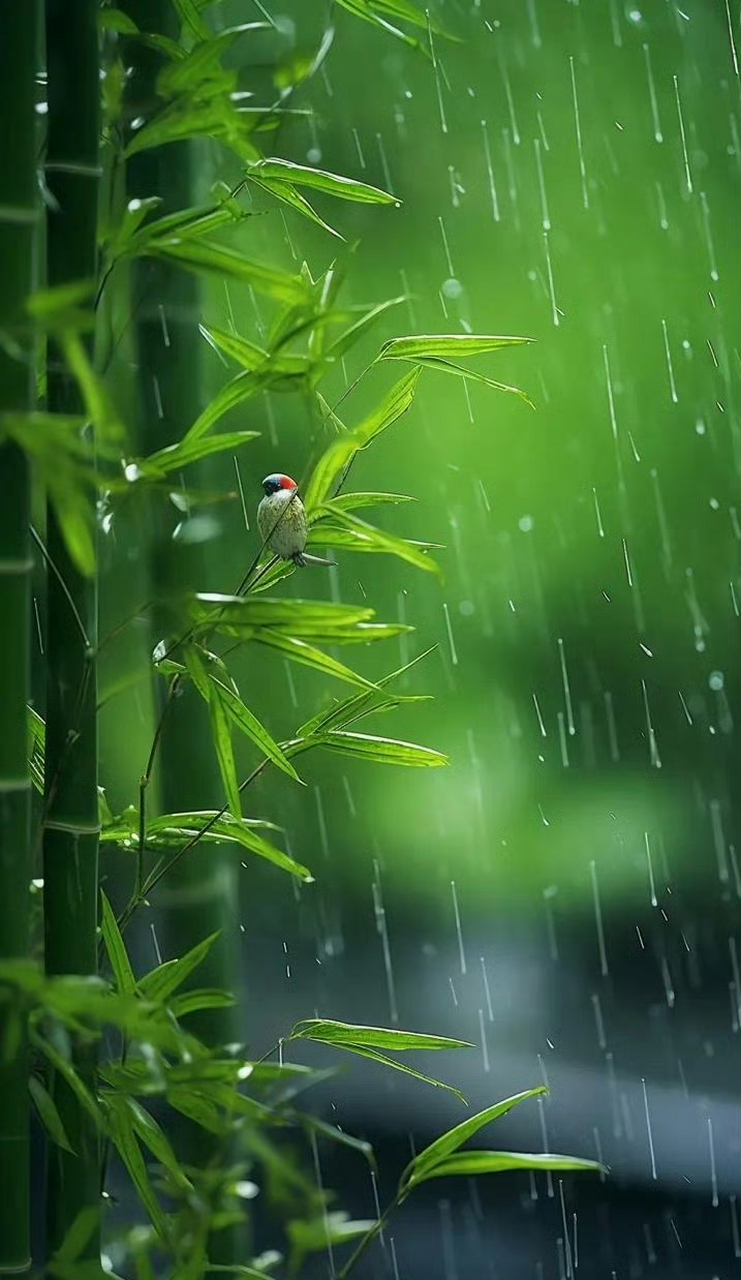 雨中竹林手机壁纸图片