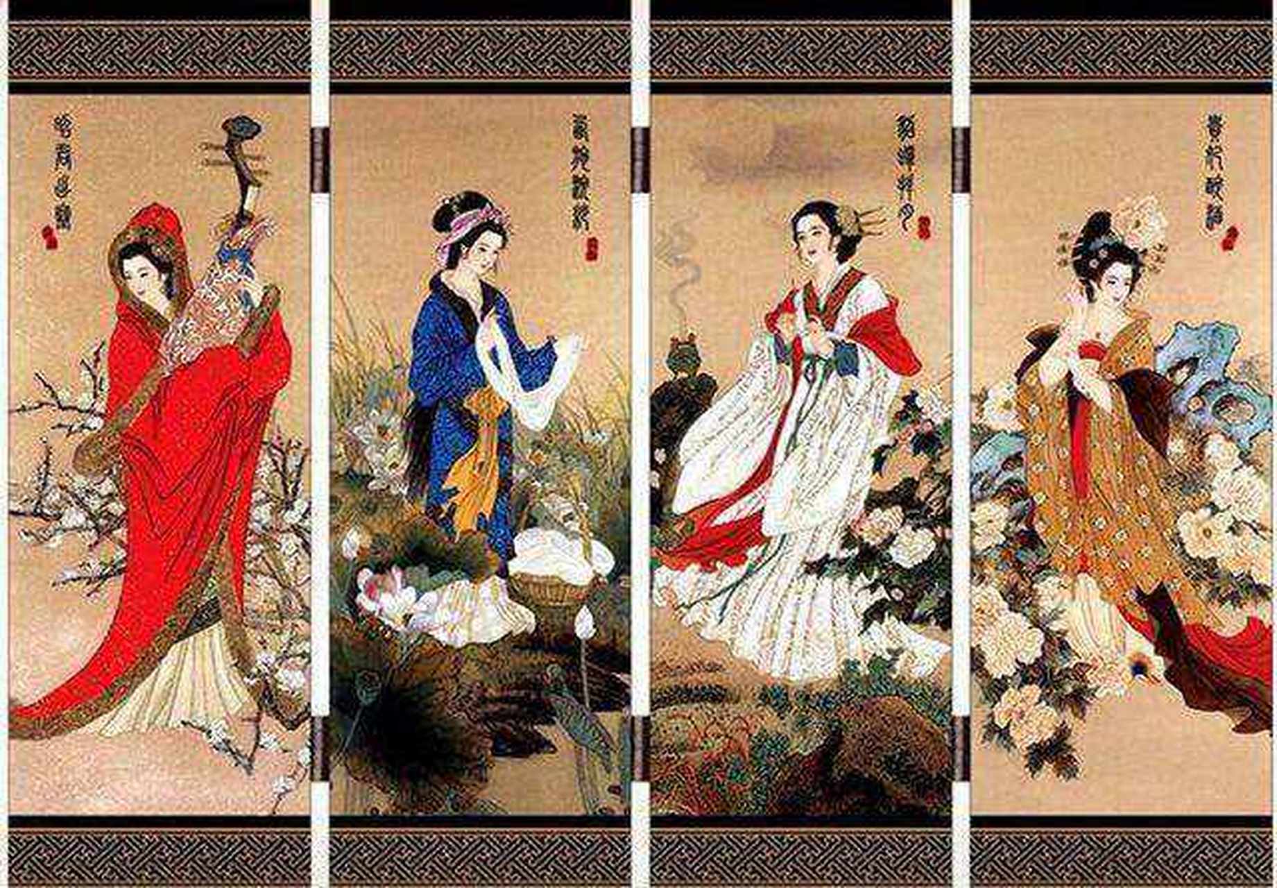 中国古代四大美女: 西施,王昭君,貂蝉和杨玉环,被誉为沉鱼,落雁,痹侣