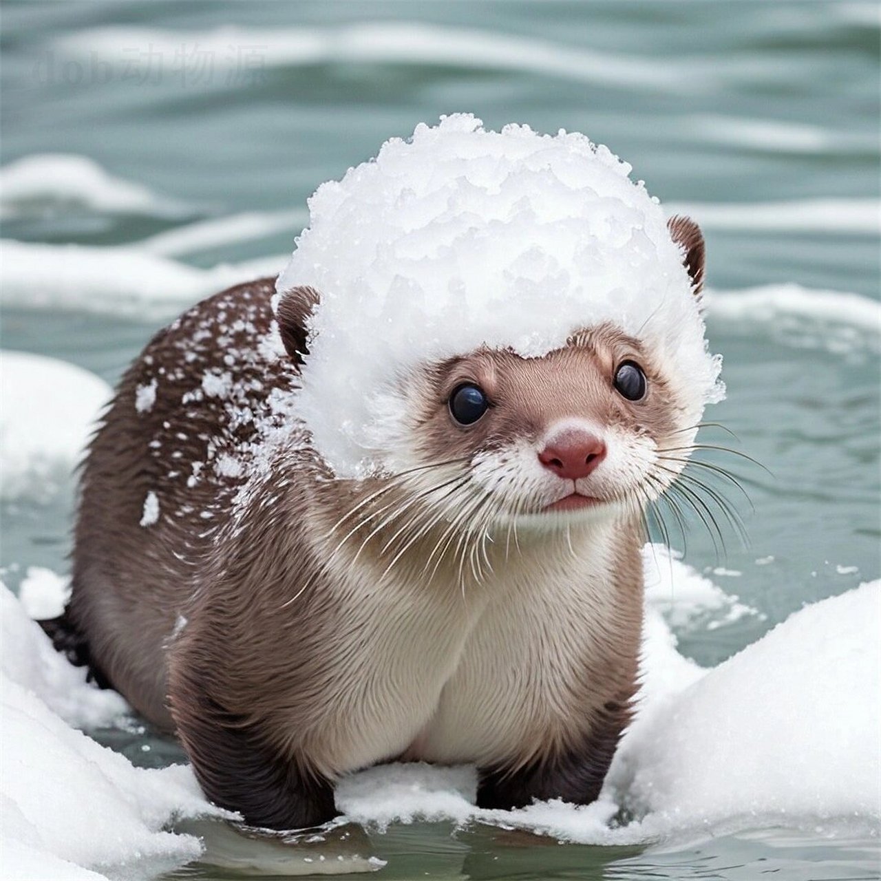 小水獭来北方玩雪啦～  好可爱呀 不知道冷不冷呢