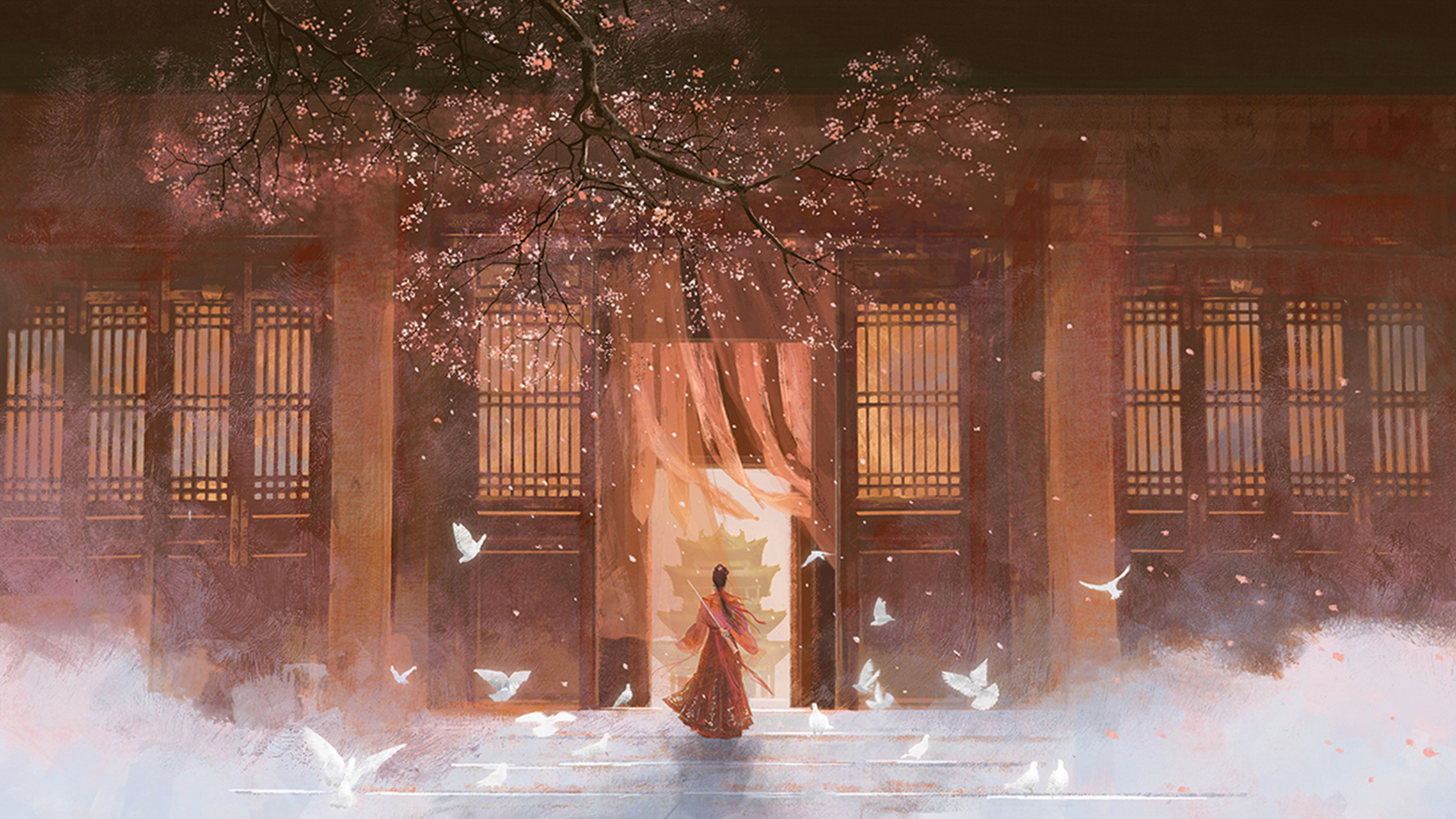 古风意境场景插画电脑壁纸 🌙山寺桃花始盛开(图1) 🌙绝胜烟柳满