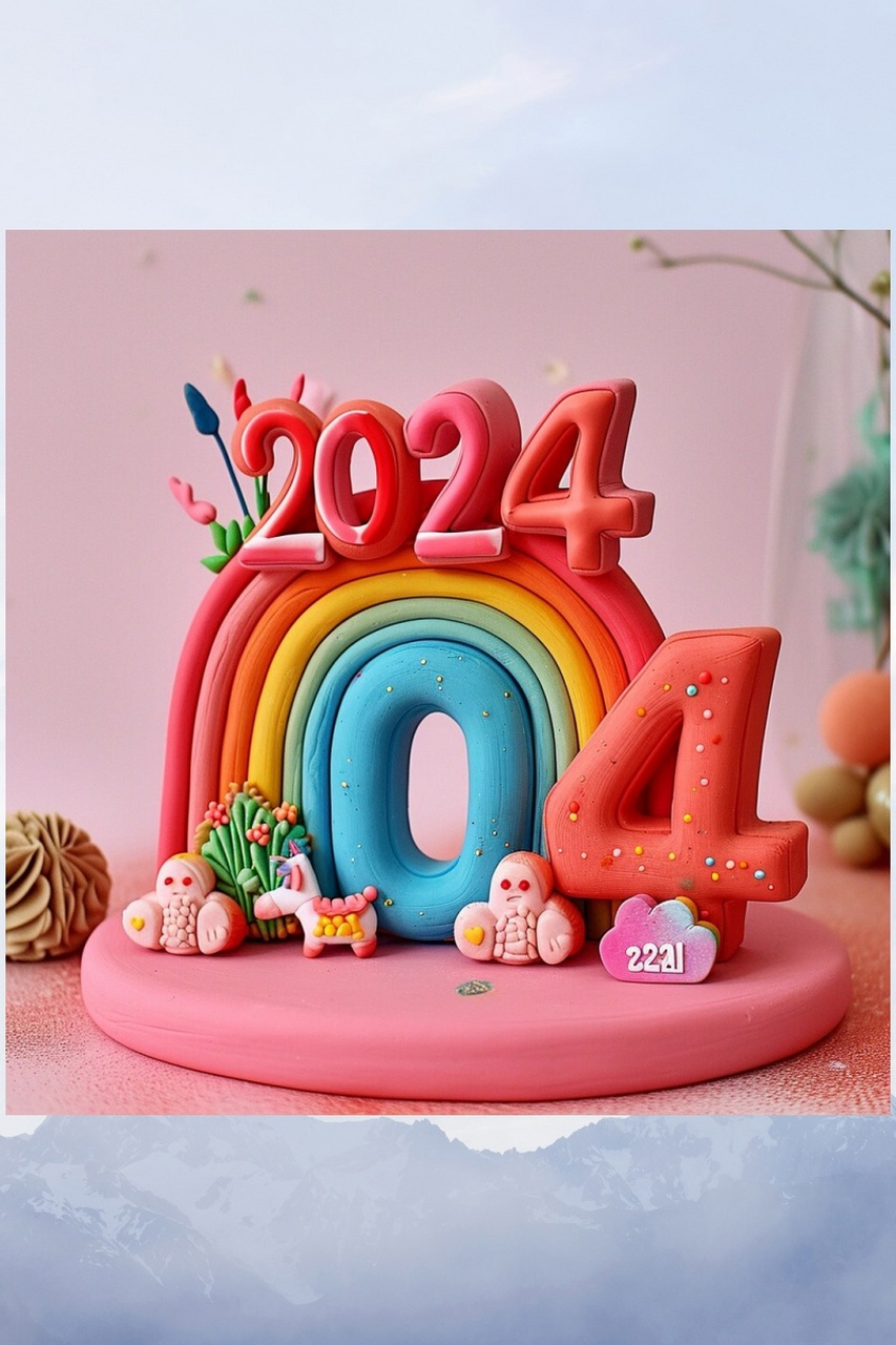 超轻粘土彩虹云与数字2024  想要让自己的小天地充满彩虹的色彩和梦幻