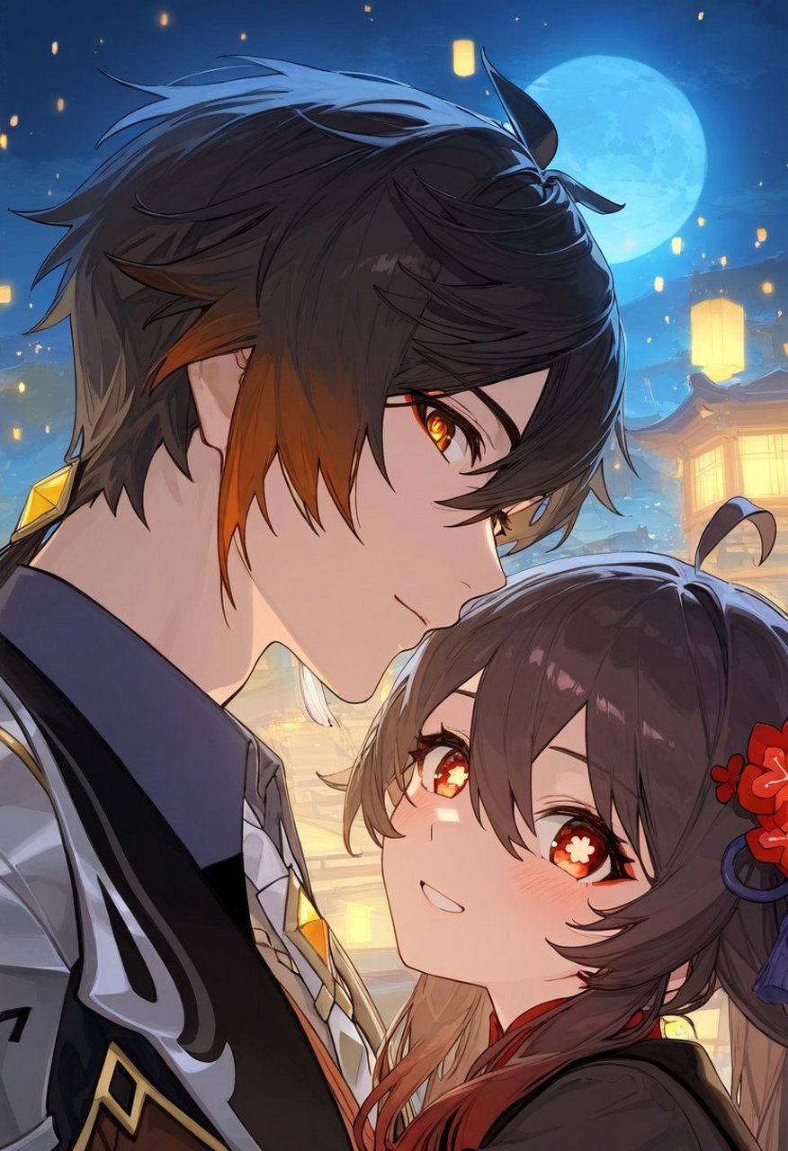 cp预警  往生堂二人组 钟离 & 胡桃 画师:フィティア