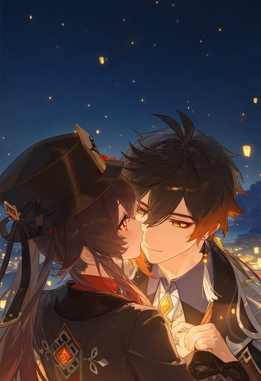 cp预警  往生堂二人组 钟离 & 胡桃 画师:フィティア