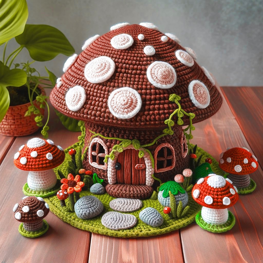 钩针编织可爱的蘑菇屋
