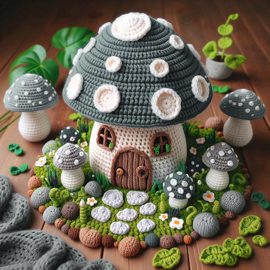 钩针编织可爱的蘑菇屋
