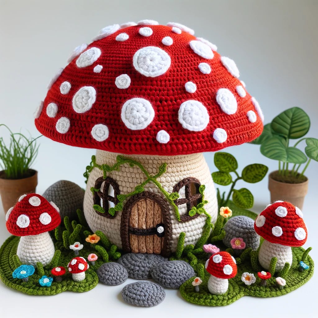 钩针编织可爱的蘑菇屋