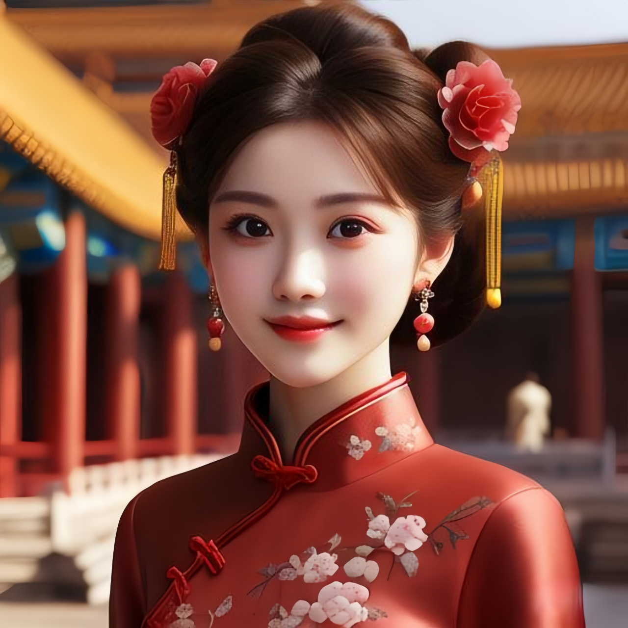 人物头像,淡红色旗袍 红色的有可能太热烈了,淡红色的旗袍就给了我们