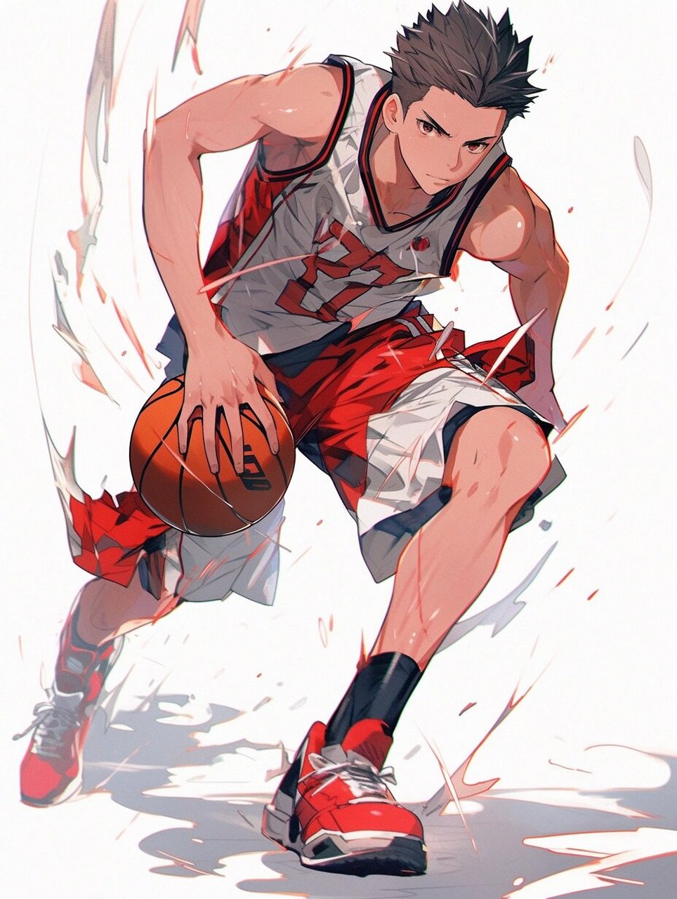 篮球少年 白 红热火配色  根据评论区小伙伴的建议,我创作了一幅篮球