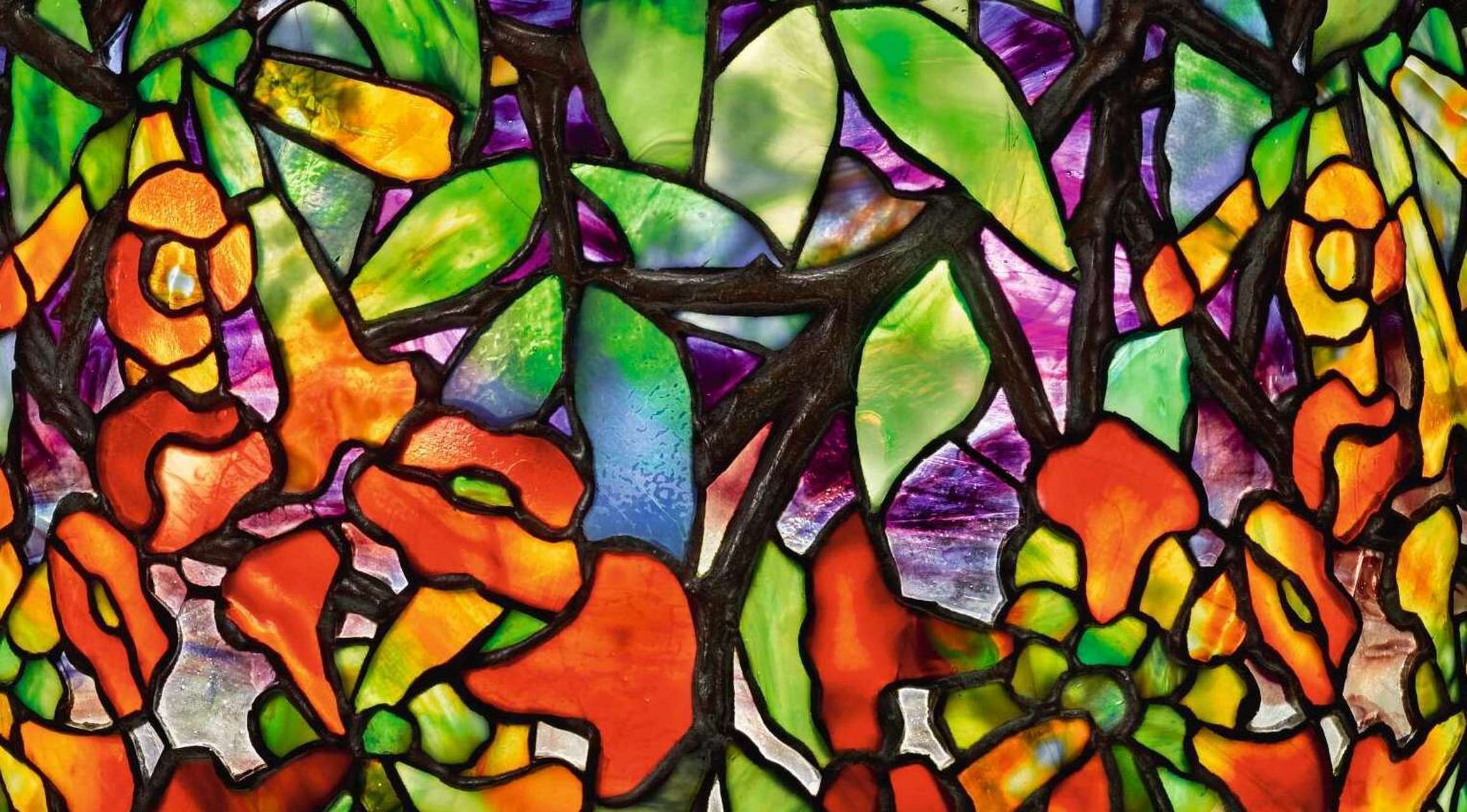 louis comfort tiffany彩色玻璃台灯细节,光色流动的风景.