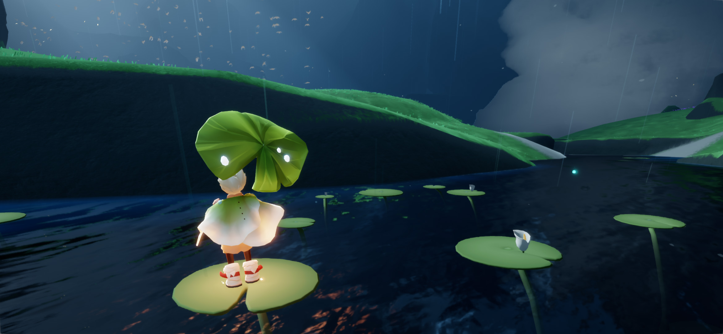 光遇花之日新物品,荷叶雨伞太美妙了,它真的是一片荷叶