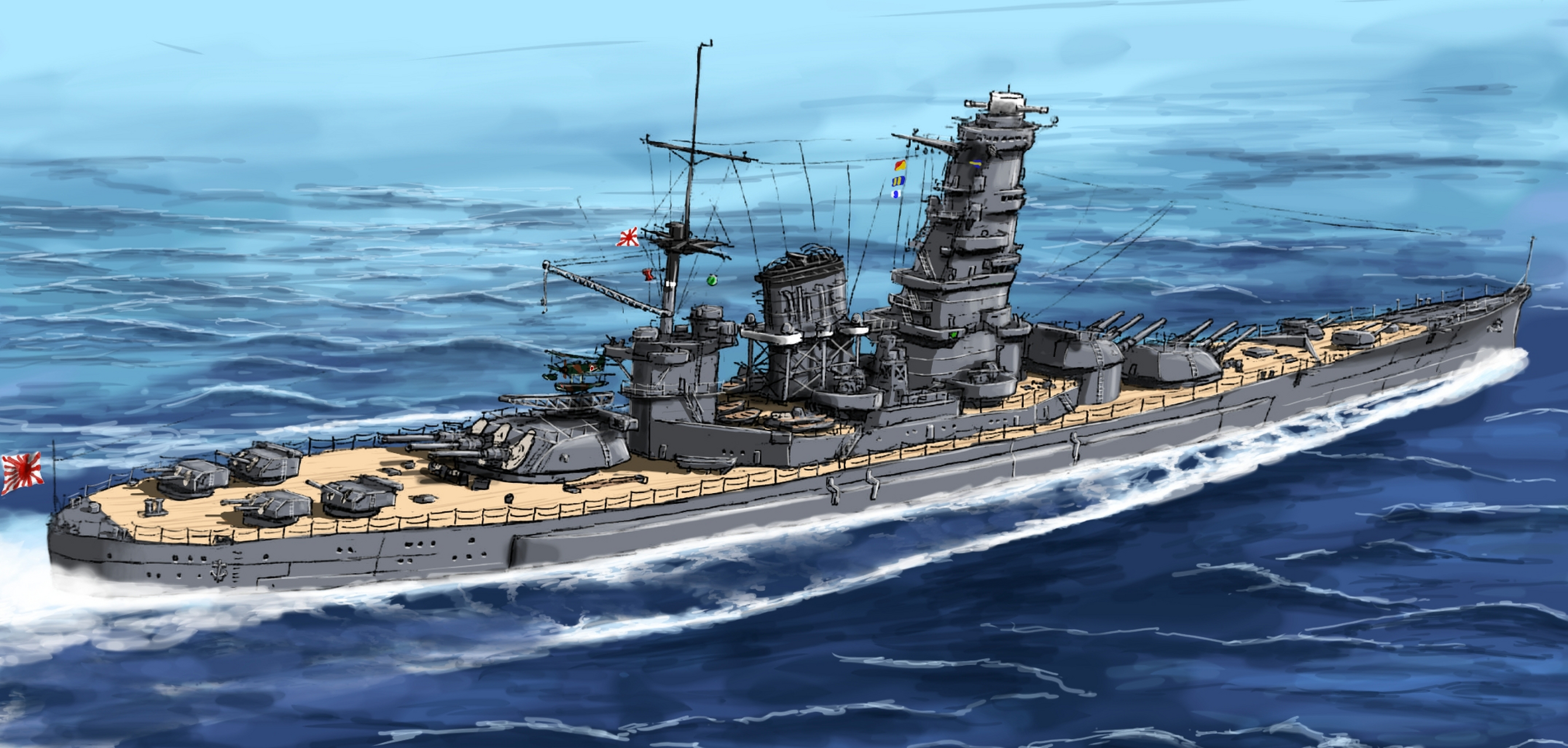 战舰欣赏:一组岛国ijn架空战舰绘画作品,包括了未完工的和图纸上的