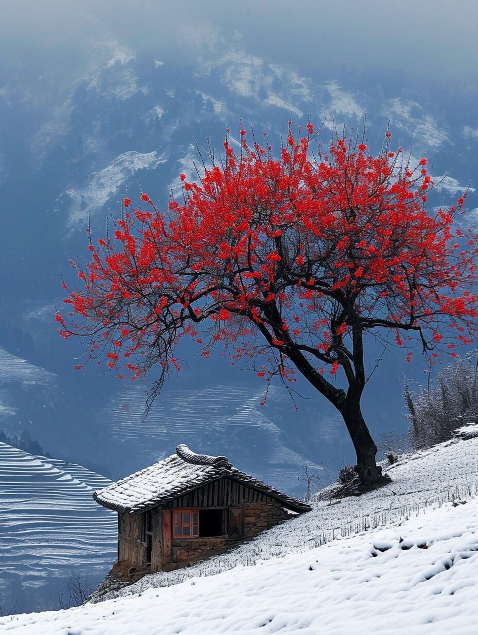 天国的树雪景图片