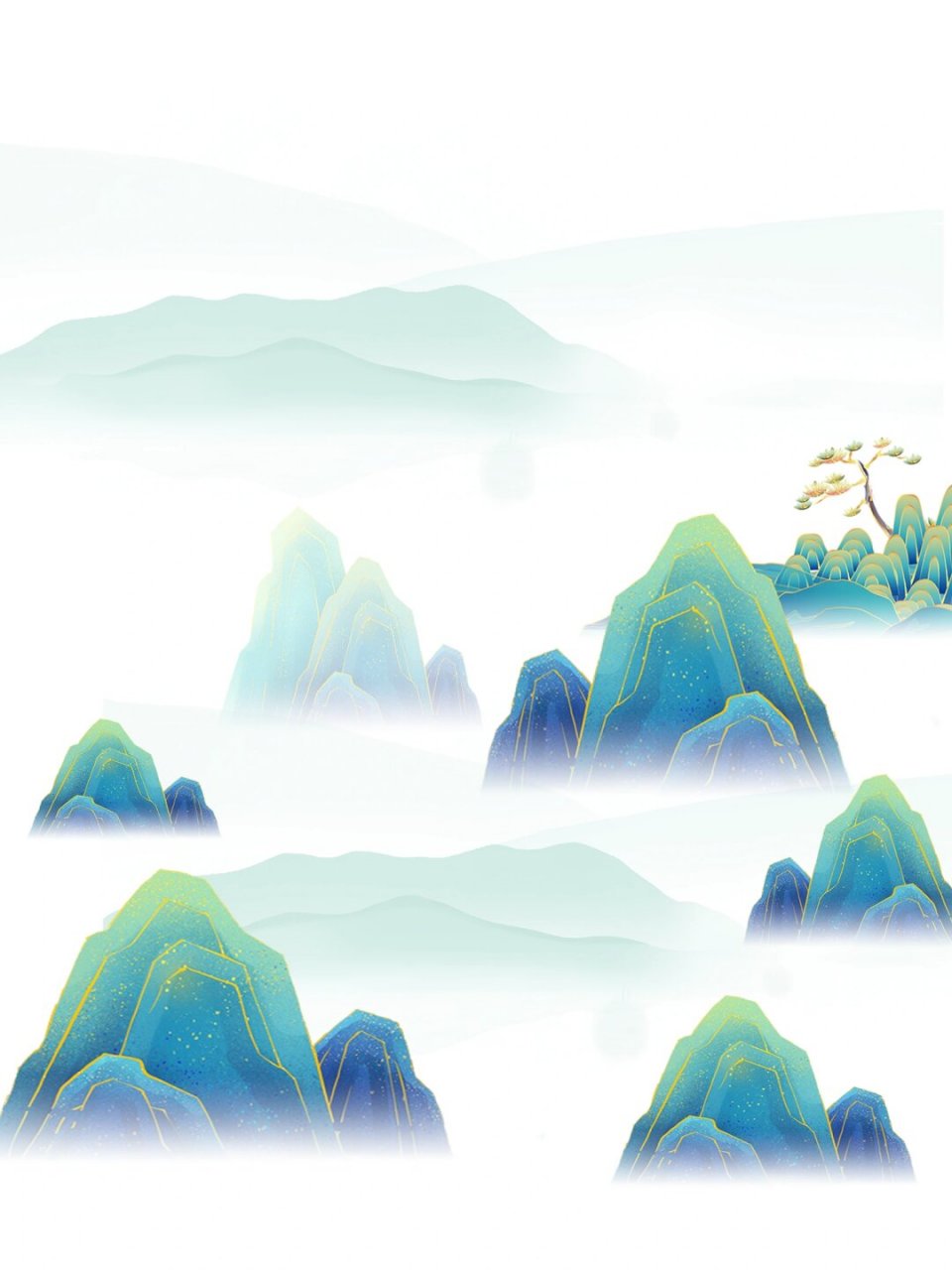 在这幅国潮山水画中,传统的中国山水画元素与现代